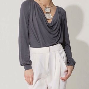 Elegant Gray Drape Blouse by TART